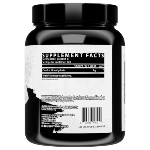 Nutrex Research Micronized Creatine Monohydrate Powder - 200 Servings (1KG) Pure, Unflavored Creatine Monohydrate Supplement for Muscle Gain, Strength and Performance, 5G Per Serv (2.2lbs)