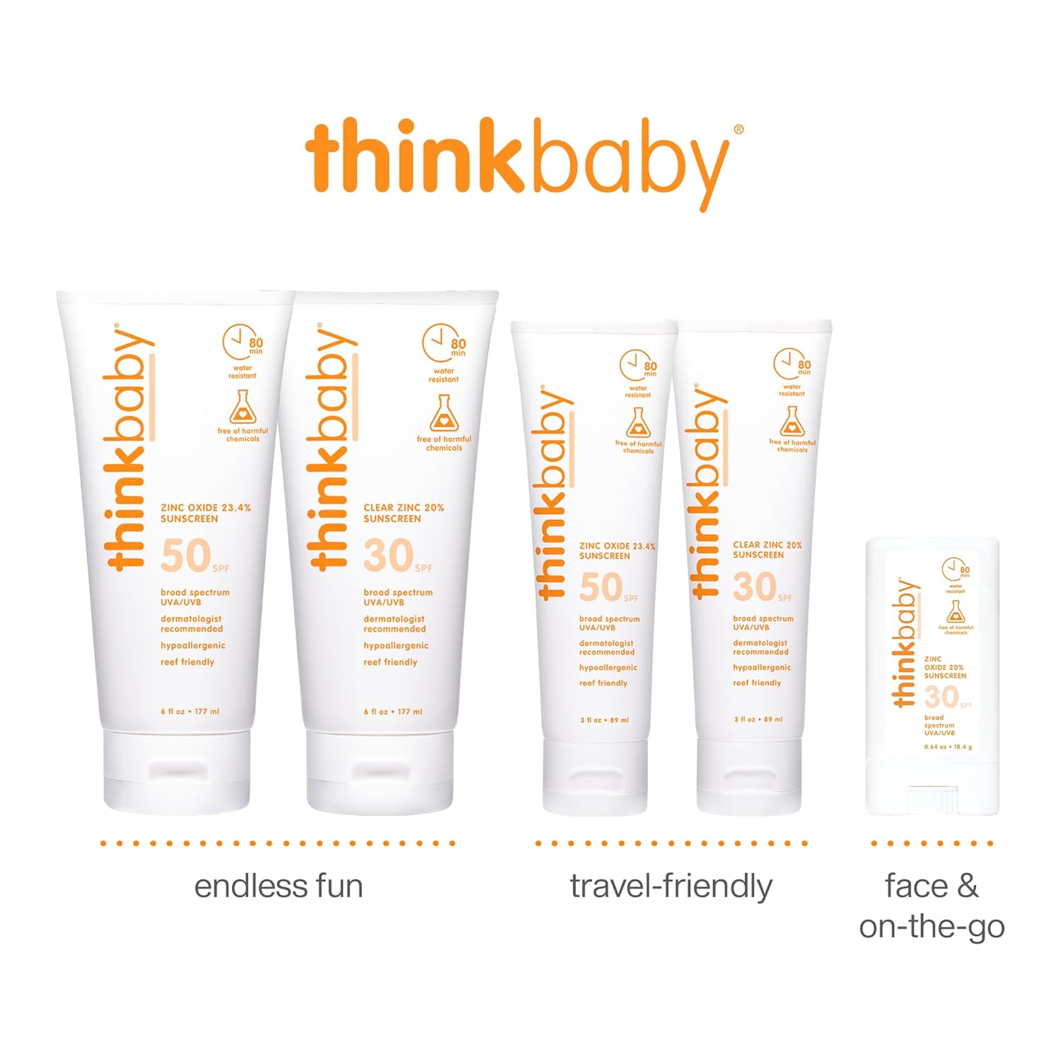 Thinkbaby SPF 50+ Baby Mineral Sunscreen – Safe, Natural Sunblock for Babies - Water Resistant Sun Cream – Broad Spectrum UVA/UVB Sun Protection – Vegan Baby Sunscreen Lotion, 6 Oz.